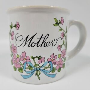 VTG Mother Mom Coffee Cup Mug Floral Print Pink Flowers Blue Bow Japan 1980's